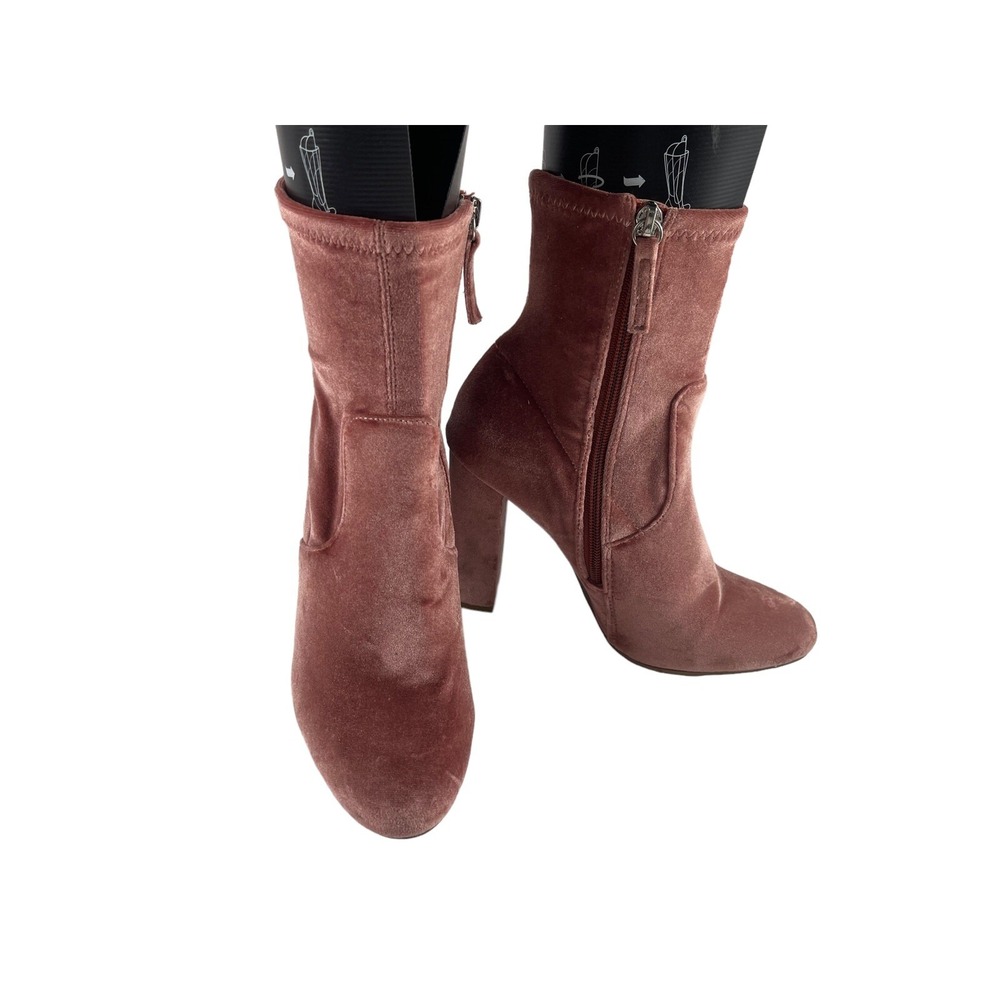 Steve Madden Edit Boots Women 7 M Shoes Velvet Salmon Pink Block Heel Ankle Zip